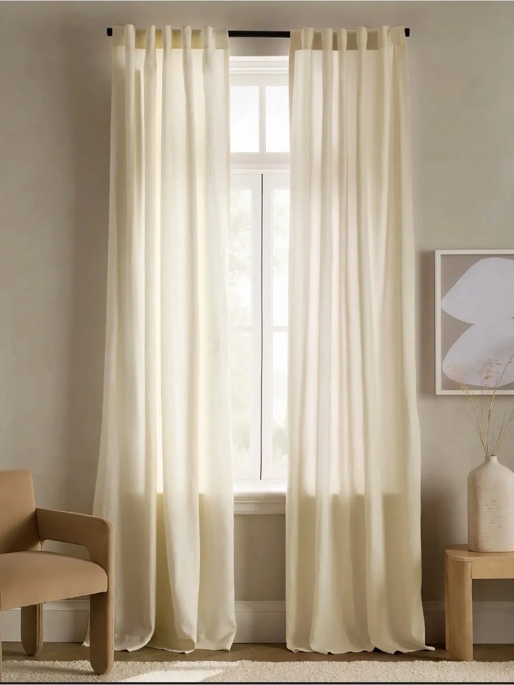 Quince Ivory European Linen Curtain Panels (Set of 2)